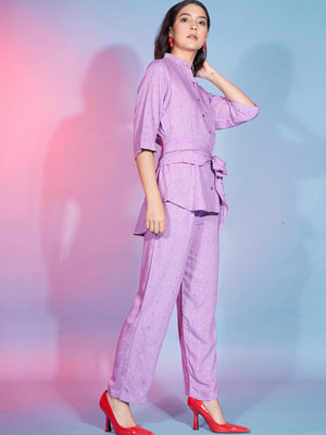 Rajwada Women Mauve Viscose Rayon Printed Stitched Co-Ord Set