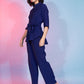 Rajwada Women Navy Blue Viscose Rayon Solid Stitched Co-Ord Set