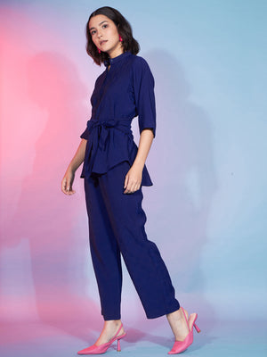 Rajwada Women Navy Blue Viscose Rayon Solid Stitched Co-Ord Set