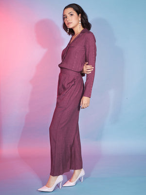 Rajwada Women Rust Maroon Viscose Rayon Printed Co-Ord Set