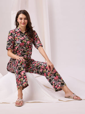 Rajwada Black Cotton Printed Co-ord set For Women