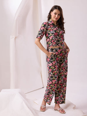 Rajwada Black Cotton Printed Co-ord set For Women