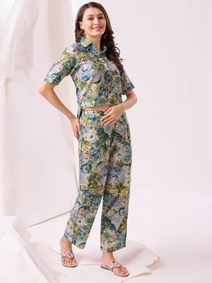 Rajwada Multicolor Cotton Printed Co-ord set For Women