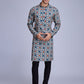 Rajwada Blue Rayon Printed Stitched Kurta For Men