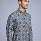 Rajwada Blue Rayon Printed Stitched Kurta For Men