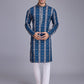Rajwada Blue Rayon Printed Stitched Kurta For Men