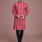 Rajwada Red Rayon Printed Stitched Kurta For Men
