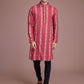 Rajwada Red Rayon Printed Stitched Kurta For Men