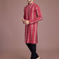 Rajwada Red Rayon Printed Stitched Kurta For Men
