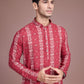 Rajwada Red Rayon Printed Stitched Kurta For Men