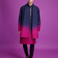 Rajwada Navy Blue And Pink Ombre Rayon Kurta With Dupatta For Men