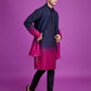 Rajwada Navy Blue And Pink Ombre Rayon Kurta With Dupatta For Men