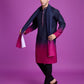 Rajwada Navy Blue And Pink Ombre Rayon Kurta With Dupatta For Men
