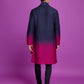 Rajwada Navy Blue And Pink Ombre Rayon Kurta With Dupatta For Men