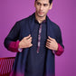 Rajwada Navy Blue And Pink Ombre Rayon Kurta With Dupatta For Men