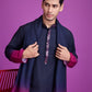Rajwada Navy Blue And Pink Ombre Rayon Kurta With Dupatta For Men