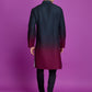 Rajwada Green And Maroon Ombre Rayon Kurta With Dupatta For Men