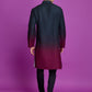 Rajwada Green And Maroon Ombre Rayon Kurta With Dupatta For Men