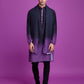 Rajwada Black And Purple Ombre Rayon Kurta With Dupatta For Men,