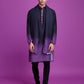 Rajwada Black And Purple Ombre Rayon Kurta With Dupatta For Men,