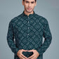 Rajwada Green Rayon Printed Stitched Kurta For Men