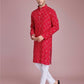 Rajwada Red Rayon Printed Stitched Kurta For Men