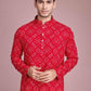 Rajwada Red Rayon Printed Stitched Kurta For Men