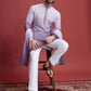 Rajwada Purple Rayon Mirror Work Stitched Kurta With Dupatta For Men