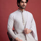 Rajwada Off White Rayon Mirror Work Stitched Kurta With Dupatta For Men