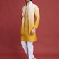 Rajwada Yellow Rayon Mirror Work Stitched Kurta With Dupatta For Men