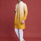 Rajwada Yellow Rayon Mirror Work Stitched Kurta With Dupatta For Men