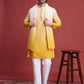 Rajwada Yellow Rayon Mirror Work Stitched Kurta With Dupatta For Men