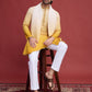 Rajwada Yellow Rayon Mirror Work Stitched Kurta With Dupatta For Men