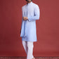 Rajwada Light Blue Rayon Mirror Work Stitched Kurta With Dupatta For Men