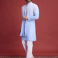 Rajwada Light Blue Rayon Mirror Work Stitched Kurta With Dupatta For Men