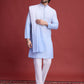 Rajwada Light Blue Rayon Mirror Work Stitched Kurta With Dupatta For Men