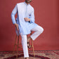 Rajwada Light Blue Rayon Mirror Work Stitched Kurta With Dupatta For Men