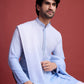 Rajwada Light Blue Rayon Mirror Work Stitched Kurta With Dupatta For Men
