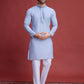 Rajwada Blue Viscose Rayon Mirror Work Stitched Kurta For Men