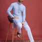 Rajwada Blue Viscose Rayon Mirror Work Stitched Kurta For Men