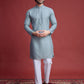 Rajwada Grey Viscose Rayon Mirror Work Stitched Kurta For Men