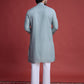Rajwada Grey Viscose Rayon Mirror Work Stitched Kurta For Men