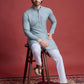 Rajwada Grey Viscose Rayon Mirror Work Stitched Kurta For Men