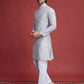 Rajwada Beige Viscose Rayon Mirror Work Stitched Kurta For Men
