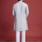 Rajwada Beige Viscose Rayon Mirror Work Stitched Kurta For Men