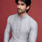 Rajwada Beige Viscose Rayon Mirror Work Stitched Kurta For Men