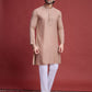 Rajwada Brown Viscose Rayon Mirror Work Stitched Kurta For Men