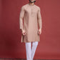 Rajwada Brown Viscose Rayon Mirror Work Stitched Kurta For Men