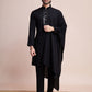 Rajwada Black Viscose Rayon Mirror Work Stitched Kurta Set For Men