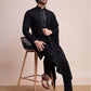 Rajwada Black Viscose Rayon Mirror Work Stitched Kurta Set For Men